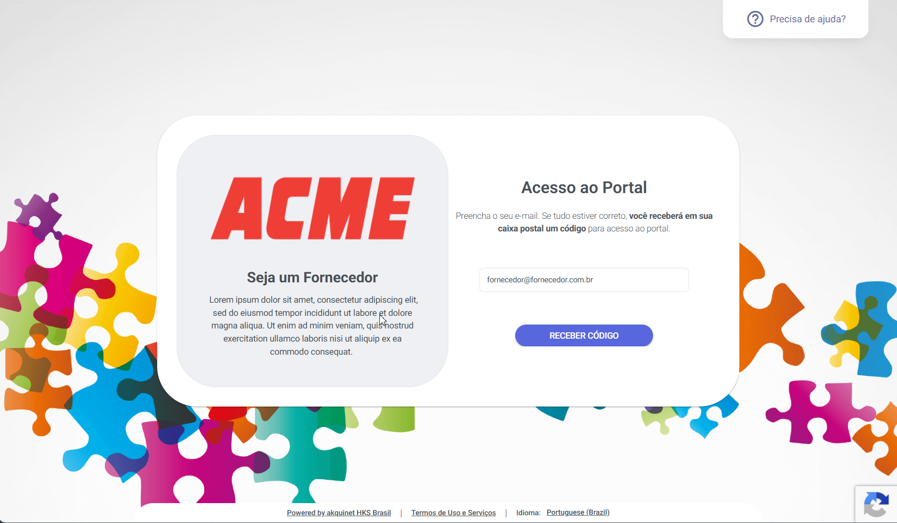 MUB Vendor Portal: access screen with company logo and access-code form
